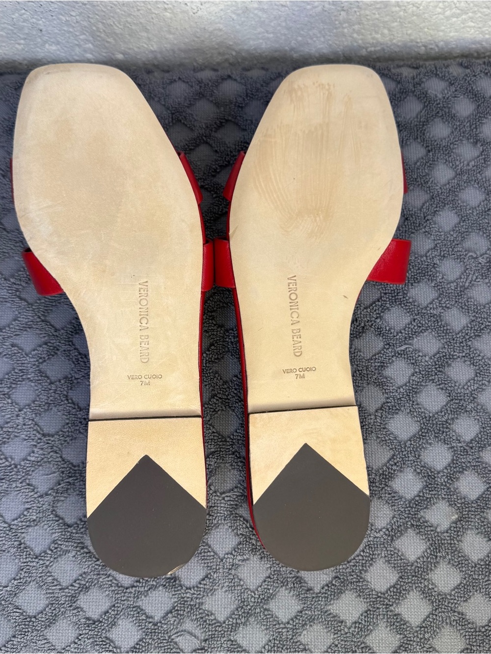 Veronica Beard Via Red Leather Slide Sandals Gold Studs 7 M - Picture 7 of 7